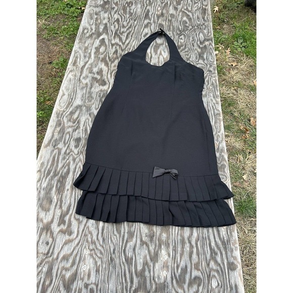 Amanda Smith Black Halter‎ Dress Women’s Size 12 Pleated Hem Back Zip Fairy Fall - Picture 1 of 8